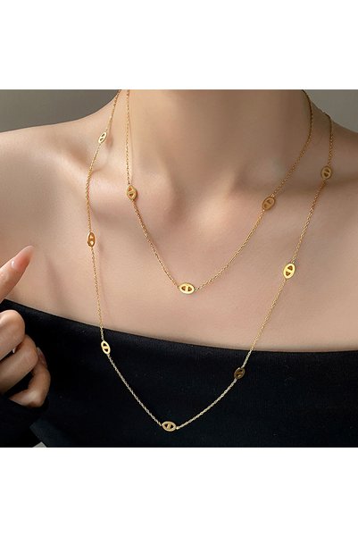 Choice D Premium Stainless Steel Long Necklace Trendy Pig Nose Style Y Shape ...