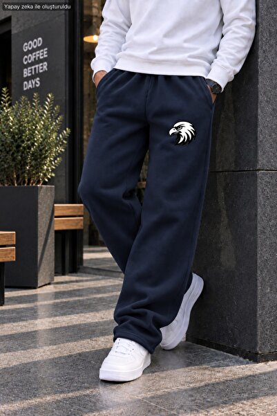 caddekombin Men's White Eagle Head Figure Printed Casual Sweatpants - Loose F...