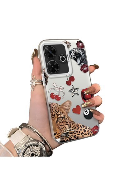 CHICASELUX Poco M6 4g Compatible Leopard Pattern Cheetah Red Lip Cherry Mix P...