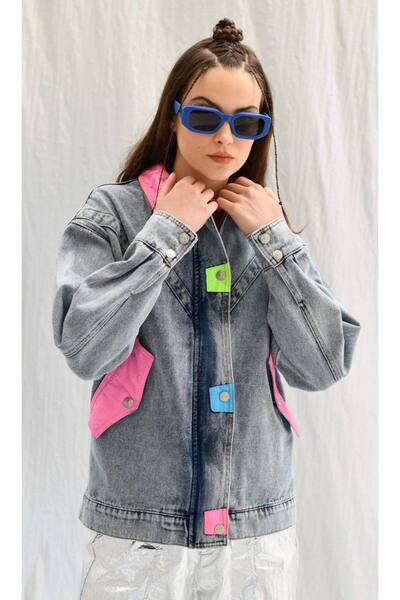 FAVORİST Block Colored Vintage Denim Jeans Jacket Vt-2521