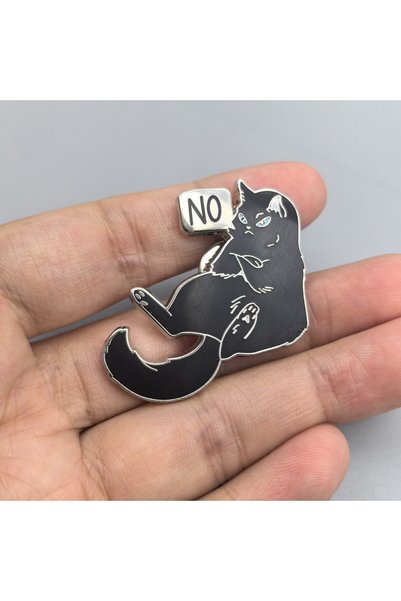 Choice FunnyGrumpyBlackCat Funny Grumpy Black Cat Enamel Pin NO Word Speech B...
