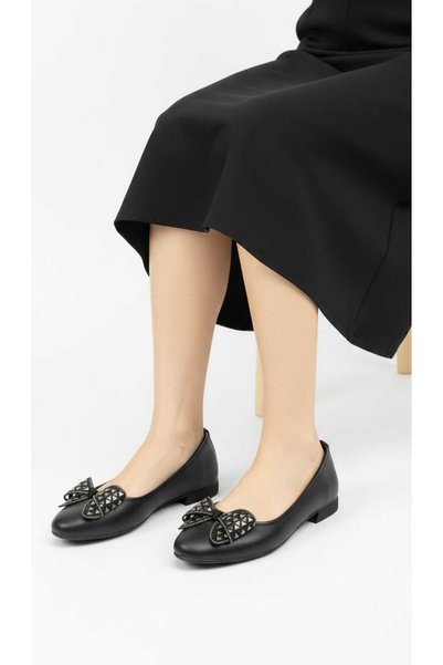 mikay shoes Kadın Taşlı Fiyonk Aksesuarlı Babet - Şık Tasarım