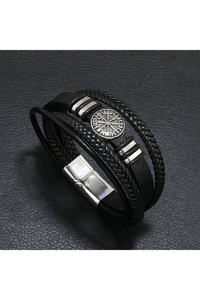 Choice Black Fashion Trendy Men Leather Bracelets Fashion All-match Multi-lay...