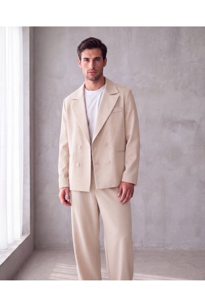 Generic Brand Men's comfortable fit double-breasted suit to make your legs lo...