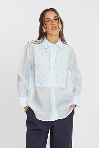 Orfeo Negro Women's Solid Color Shirt with Embroidery Panel on the Front