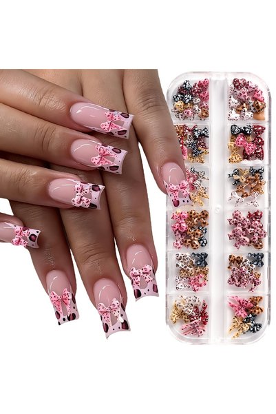 Choice Mixed 1set 12-Grid Leopard Pattern Bow Nail Charms, Popular European &...