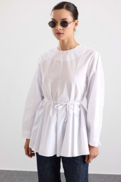 Olcay Flywheel Detailed Belted Blouse White 9836