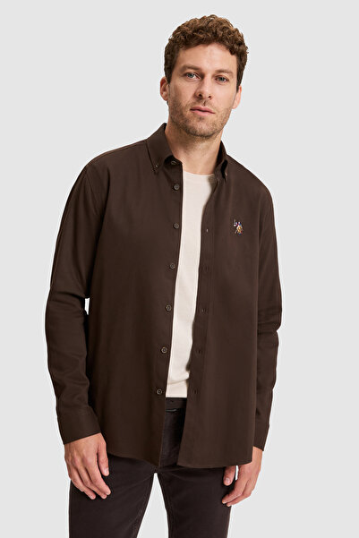 U.S. Polo Assn. Men's Dark Brown Long Sleeve Shirt 50329662-Vr084