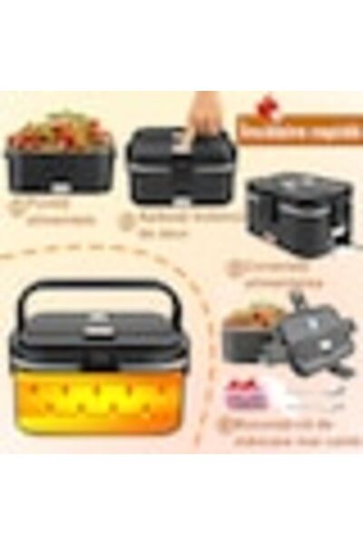 TrendiShop Cutie de prânz electrică portabilă, încălzitor de alimente, 80W, 1.8L din oțel inoxidabil, 12V/24V/220V, izolată termic, gri, TrendiShop ®