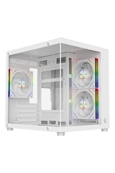 Rampage Lumid M-ATX Temperli Camlı 3*12cm ARGB Fan Akvaryum Beyaz Oyuncu Kasası