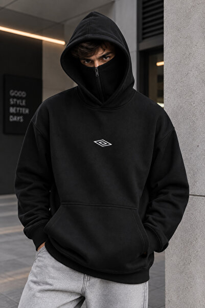 Joetsu Unisex Oversize Φούτερ με κουκούλα και μάσκα, με φερμουάρ για προστασί...