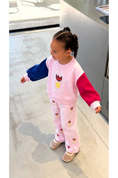 Alvadonna New Season Printed Sweatshirt and Denim Trousers Colorful Girls' Set
