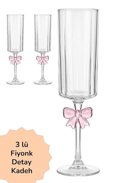 ALBETTO 3 lü Borosilikat Cam Kadeh Bardak 250ml Pembe Fiyonk Detay