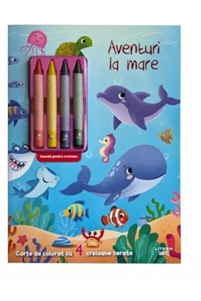 Editura Litera Aventuri la mare. Carte de colorat cu 4 creioane c