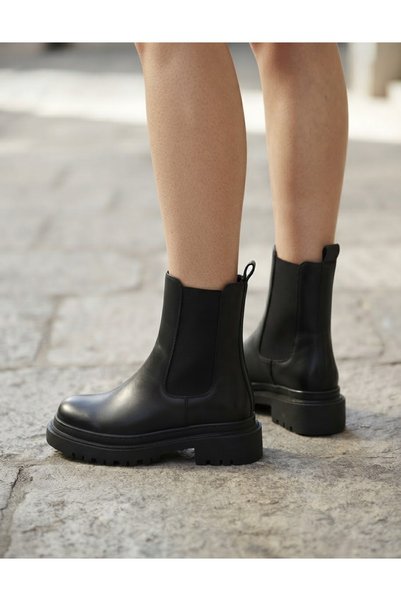 MRSO SHOES Black Matte Leather Elastic Women's Boots
