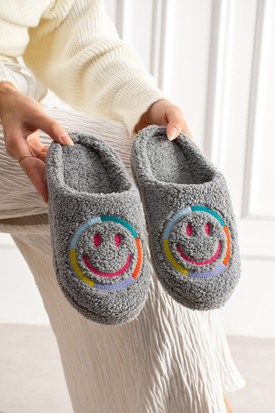 ModaMert Women's Gray Smiley Face Embroidered Comfortable and Useful Non-Slip...