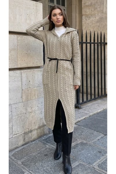 onno style women كارديجان نسائي طويل محبوك من الصوف