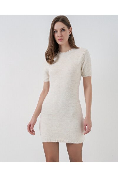 Modamorfo Women's Short Sleeve Knit Dress 15950 - Cream