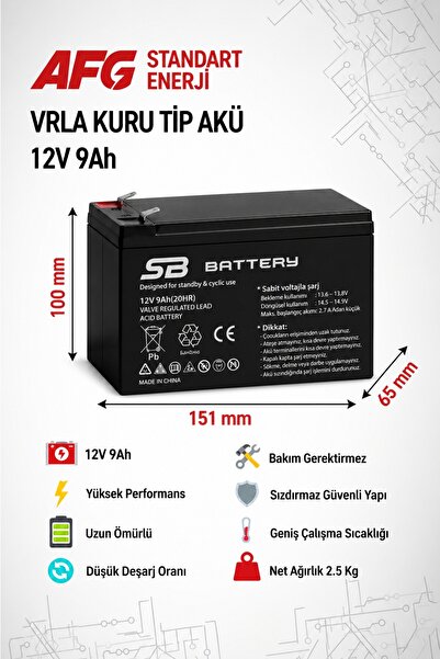 SB BATTERY 10 ADET 12V 9AH BAKIMSIZ KURU AKÜ