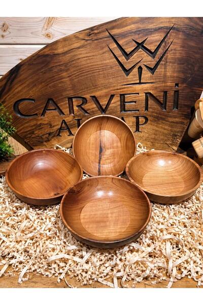 Carveni 23 cm Kiraz Ağacı Ahşap Kase – Doğal El Yapımı Salata, Meyve ve Servi...