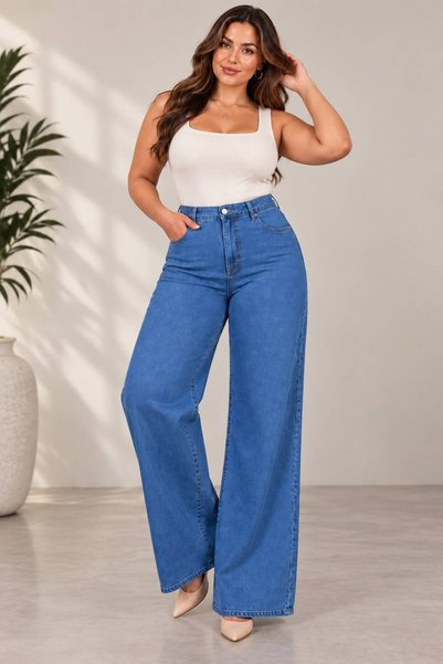 nd jeans 38-52 Ara Beden Yüksek Bel Esnek Geniş Paça Kot Pantolon – Büyük Beden Jean Rahat Kalıp