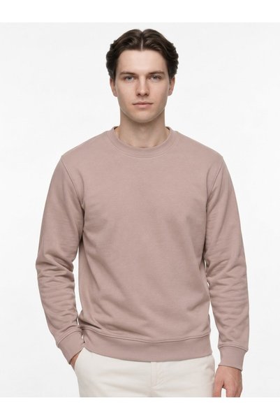 Co Trendiz Men's Standard Fit Regular Cut 2 Thread Crew Neck Sweatshirt Mink