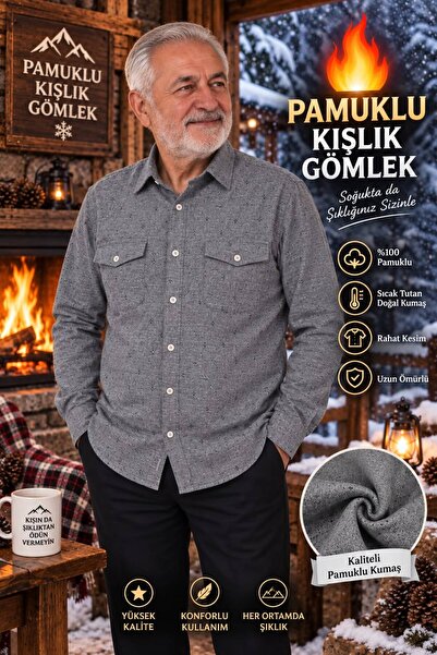 Aycan Fourmen Fourmen Cotton Fabric Relaxed Fit Double Pocket Cover Winter Shirt