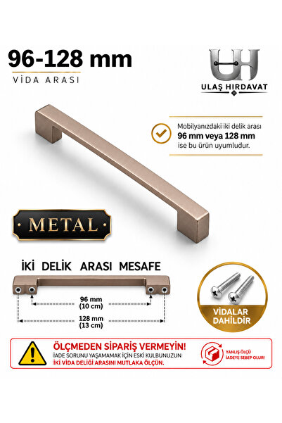 Ulaş Hırdavat METAL Köprü Modern Lüks Mobilya Dolap Çekmece Kulpları 96-128 m...