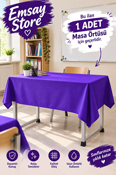 Emsay Store 1 Adet MOR Renk Yıkanabilir Leke Tutmaz Lastikli Okul Sıra Örtüsü