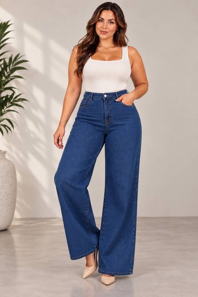 nd jeans 38-52 Ara Beden Yüksek Bel Esnek Geniş Paça Kot Pantolon – Büyük Beden Jean Rahat Kalıp