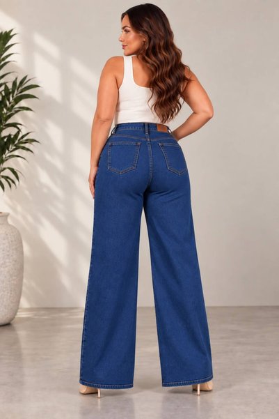 nd jeans 38-52 Ara Beden Yüksek Bel Esnek Geniş Paça Kot Pantolon – Büyük Beden Jean Rahat Kalıp