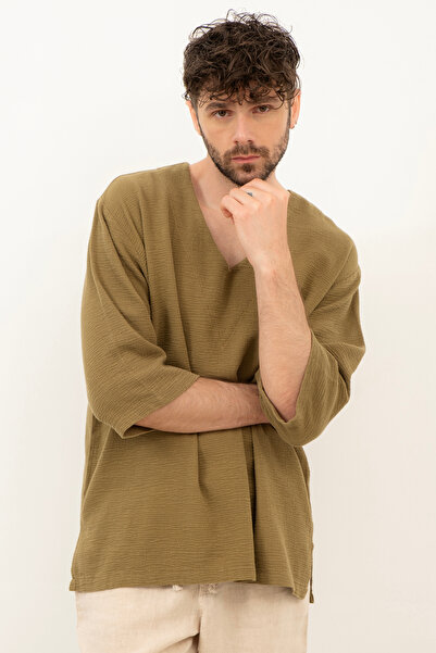 İpekçi Otantik Etamin Unisex Oversize T-Shirt Khaki