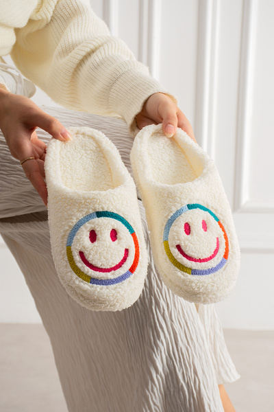 ModaMert Women's Ecru Smiling Face Embroidered Comfortable and Useful Non-Sli...