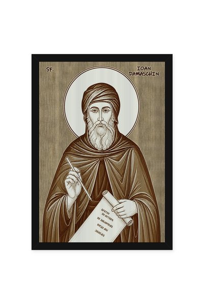OEM Icoana Sfantul Ioan Damaschin pirogravata pe lemn, cu rama, 30 x 40 cm