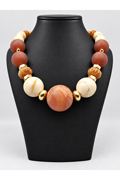 SEVA'S BİJUTERİ Women's Warm Earth Tones, Large Beaded Statement Necklace - B...