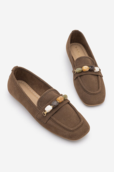 Marjin Women's Blunt Toe Stoned Loafer Casual Shoes Arite Light Brown Suede