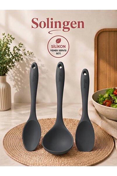 incirhome Solingen 3lü Füme Silikon Yemek Servis Seti - Çelik İç Gövdeli Yanm...