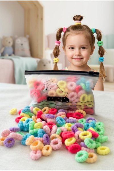 Cinderella Accessories 100'lü Minik Karışık Renkli Havlu Lastik Toka Seti - Y...