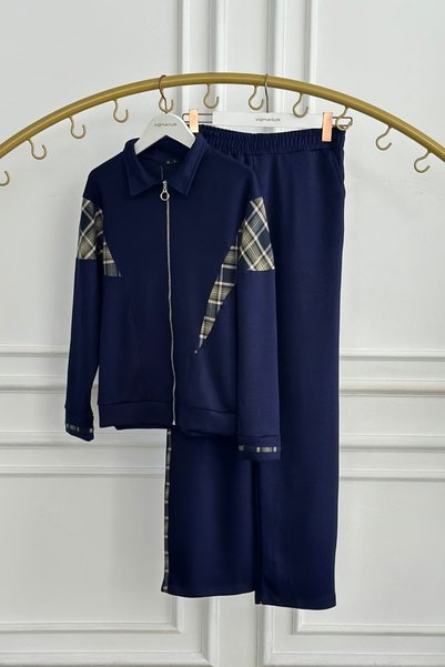 yb yağmur butik Plaid Detailed Suit with Front Zipper