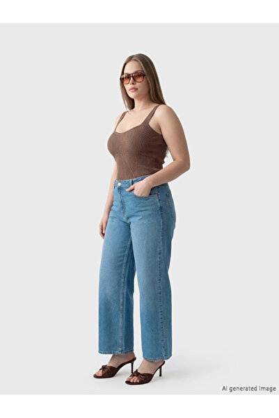 LC Waikiki Mavi Petite Wideleg Kadın Jean Pantolon