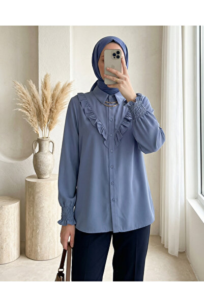 Modamorfo 20223 ruffled long sleeve shirt - indigo
