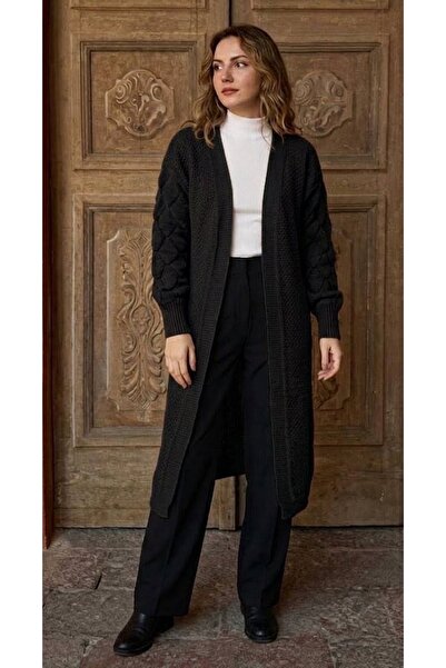 onno style women Damla Kol Desen Women's Tricot Long Cardigan