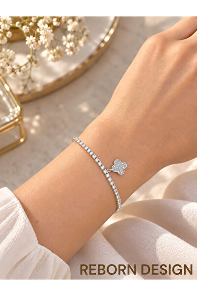 REBORN DESIGN Clover Model Zircon Stone Silver Color Elevator Waterway Bracelet