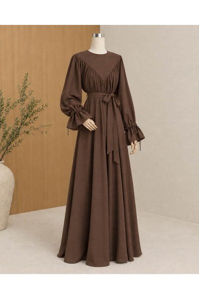ankanoor V Robalı Kol Bağlamalı Dubai İpeği Elbise 150 CM ANKA262050