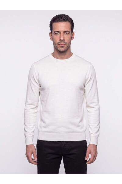 White Stone Ecru Crew Neck Men's Knitwear Sweater