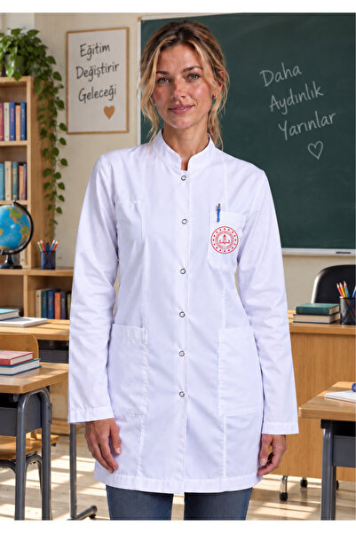 Simirna Üniforma Kadın Öğretmen Hakim Yaka Uzun Kol Uzun Boy Beyaz Önlük – Di...