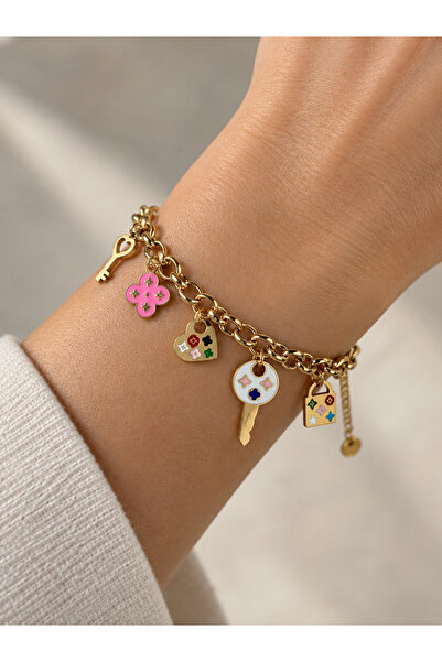 Laviona jewelry Charmlı Anahtar Model Çelik Bileklik