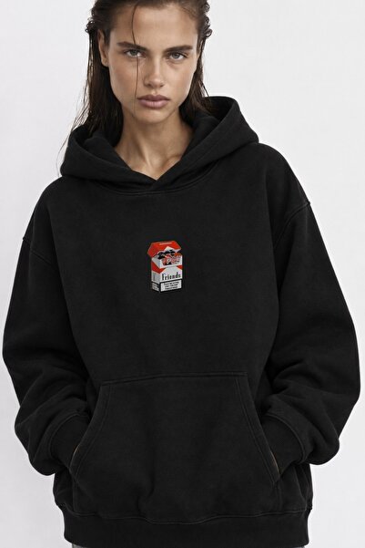 The Champ Clothing Kadın Oversize Hoodie Friends Baskılı Siyah – Kapüşonlu, K...