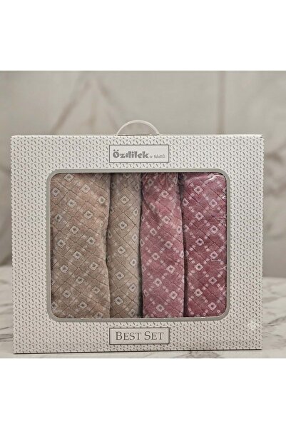 Özdilek Best Hamam Set, Bath Towel Set (Large Size)-Diamond Brown Claret Red