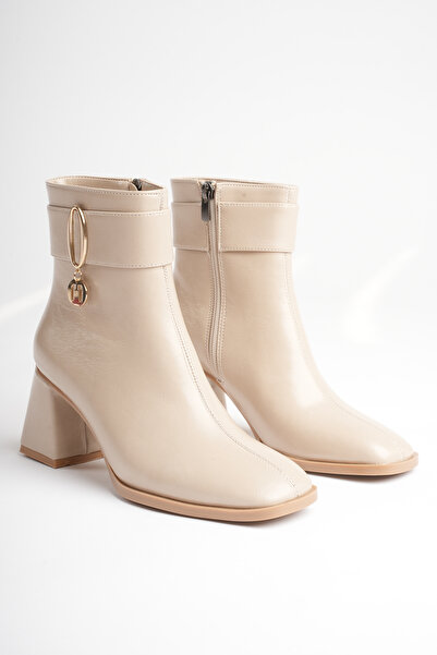 Griffa Shoes Γυναικείες μπότες και μποτάκια σε μπεζ χρώμα, με τακούνι πάχους ...